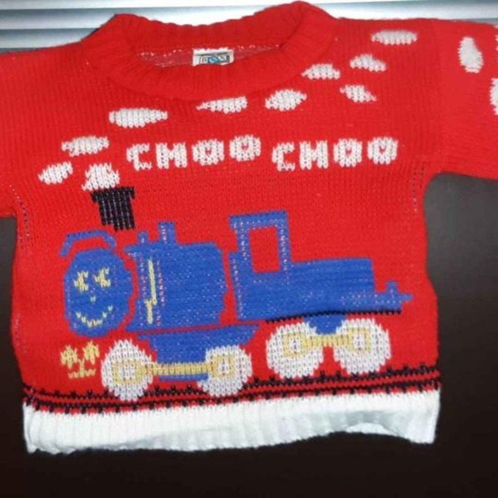 Vintage Boy's Train Acrylic Sweater (12 Months)